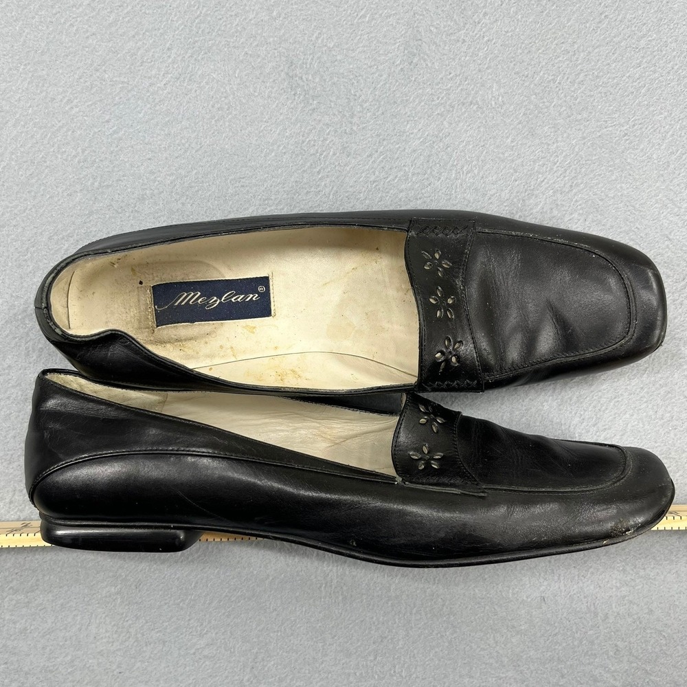 Mezlan Wagner 284 Womens Black Leather Floral Cutout Loafers Flats Size 10 N